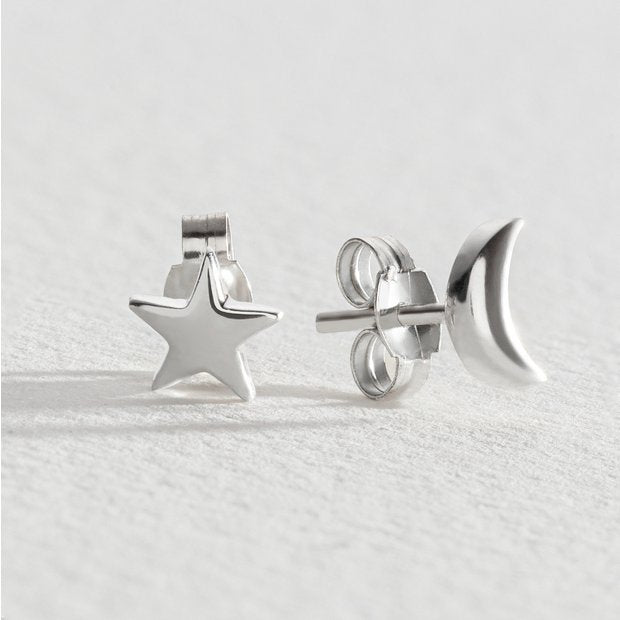 Revere sterling silver moon and star stud earrings, UK version
