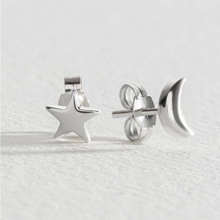 Revere sterling silver moon and star stud earrings, UK version
