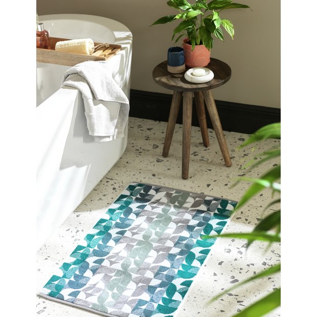 Habitat geometric bath mat blue and green 80x50cm, UK version