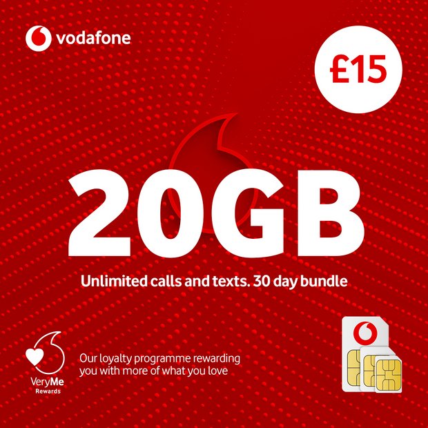 Vodafone Pay As You Go SIM card 20GB - British product