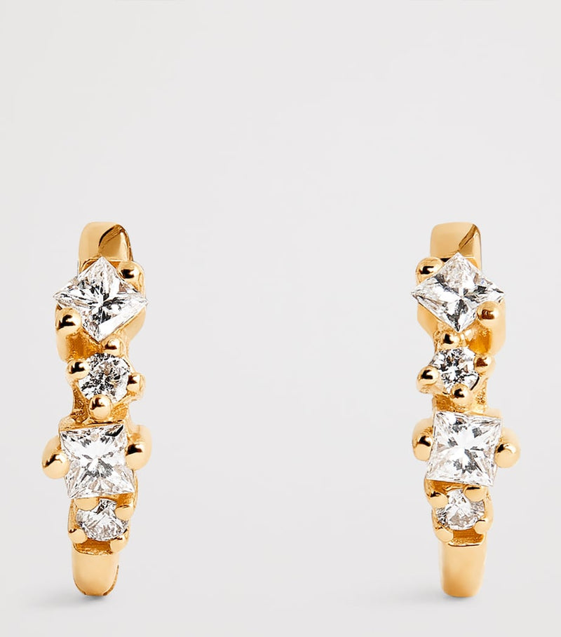Suzanne Kalan yellow gold princess cut diamond huggie earrings, UK version
