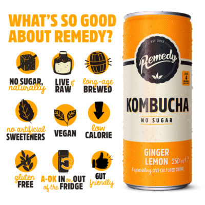 Remedy Kombucha Ginger Lemon 4x330ml, UK version
