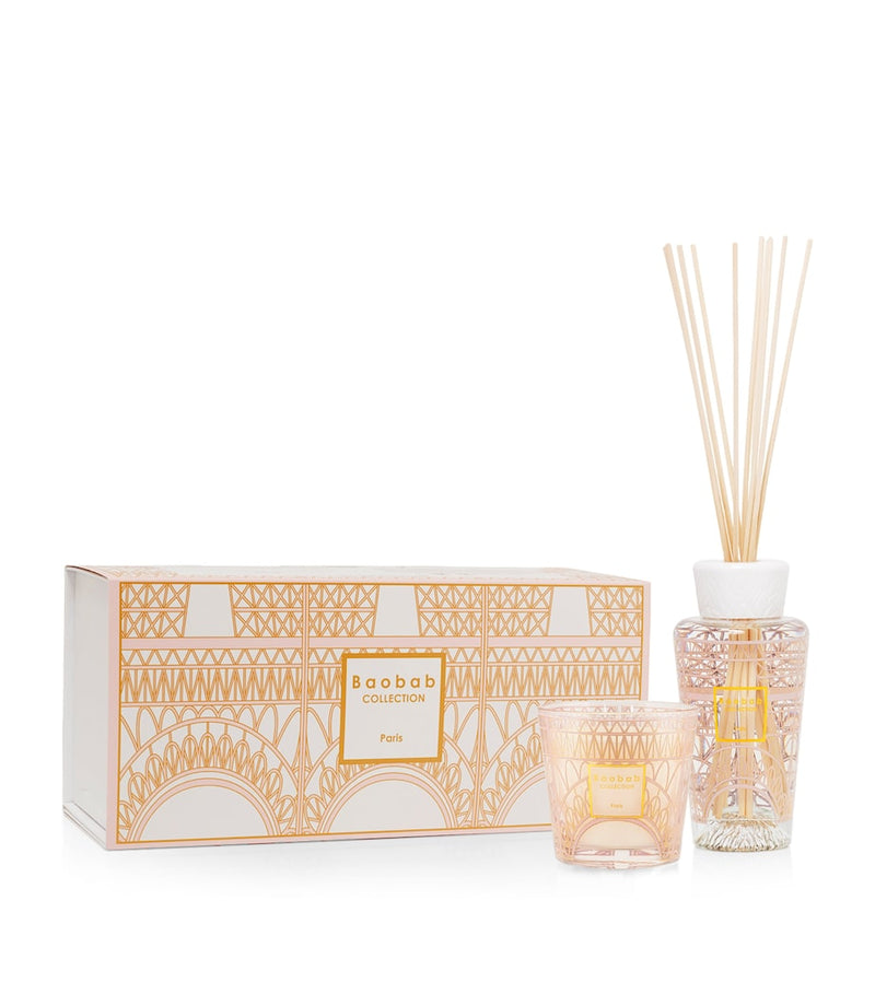 Baobab Collection Paris spring scent candle and reed diffuser gift set with 190g candle and 250ml diffuser - British product