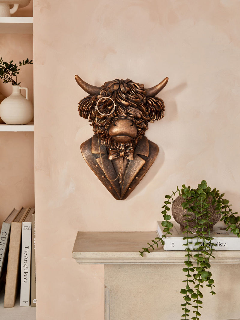 Hamish Highland Cow bronze wall art 33.5x24.5x13cm - British product