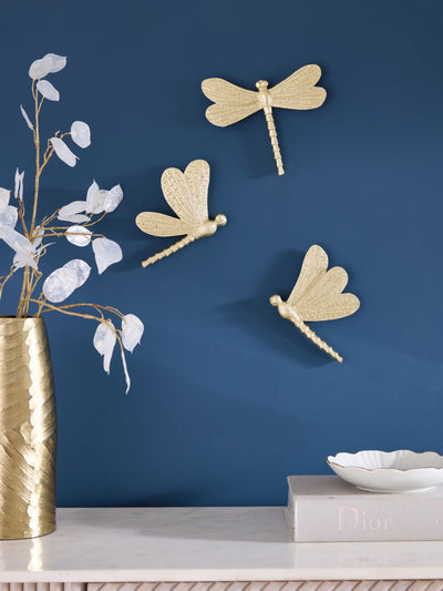 Next Gold Set of 3 Dragonflies Wall Plaque Decorative Wall Art 15.5cm x 18cm x 3cm- Buy online at McGrocer