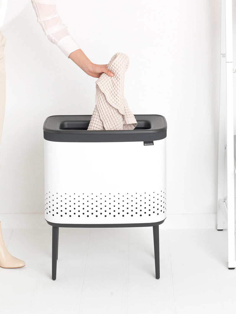 Brabantia white Bo 60L laundry bin with quick-drop lid, UK version