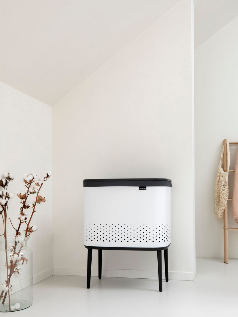Brabantia white Bo 60L laundry bin with quick-drop lid, UK version