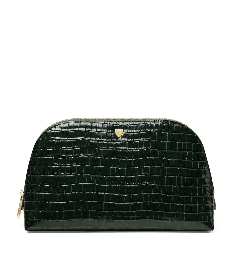 Aspinal of London large leather croc-embossed cosmetic case - British product
