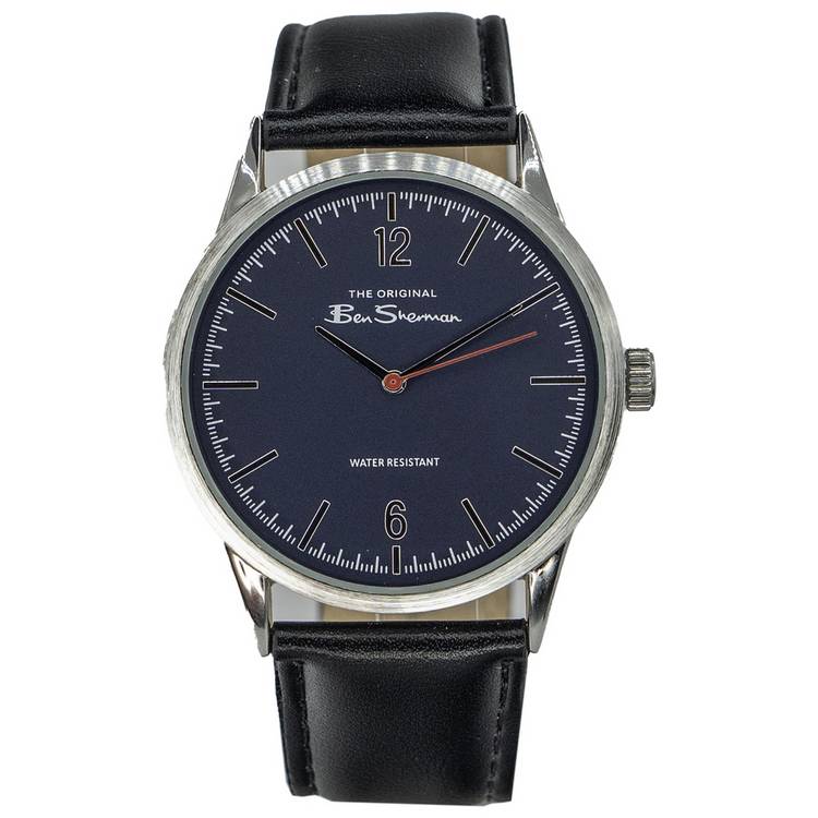 Ben Sherman watch set black faux leather strap 40mm, imported from the UK