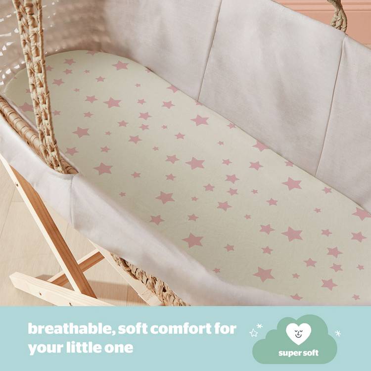 Silentnight pink fitted sheets for Moses basket 2-pack, imported from the UK