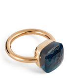 Pomellato Nudo Maxi ring blue London topaz rose white gold, imported from the UK