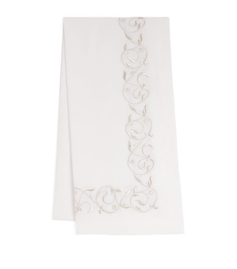 Dea linen embroidered scroll table runner 50cm x 210cm - British product