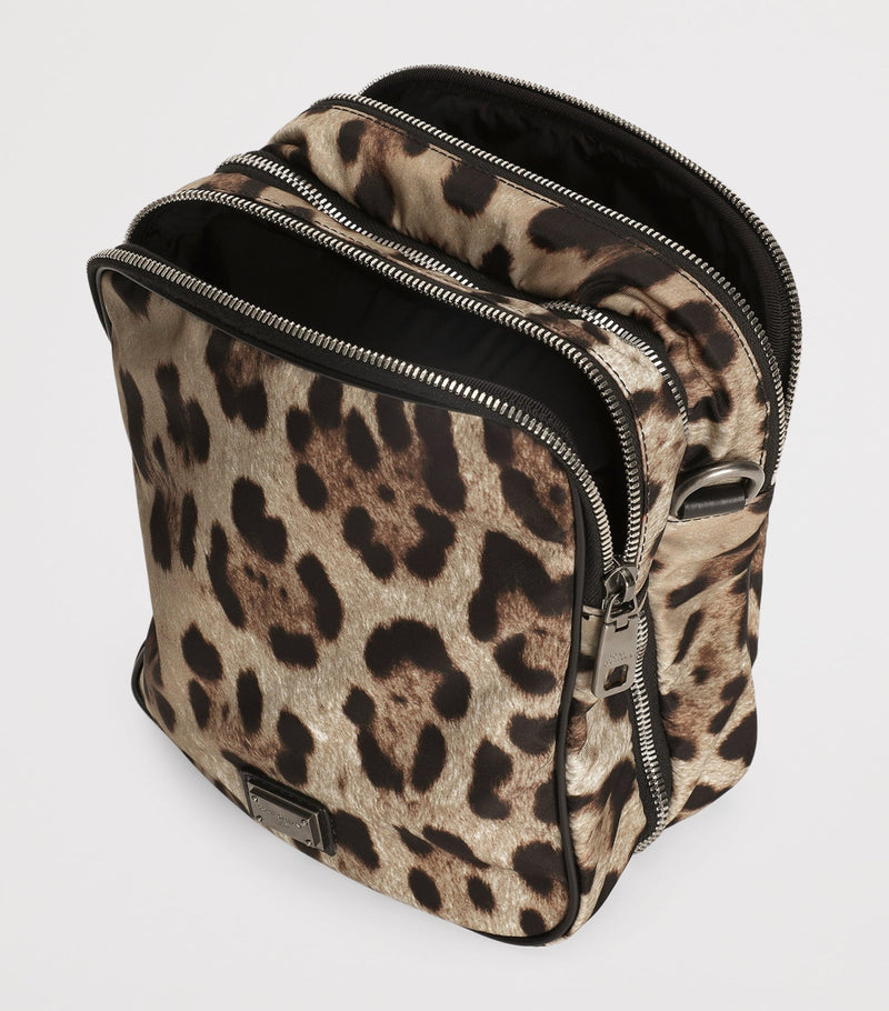 Dolce&Gabbana leopard-print crossbody bag in nylon and leather - British product