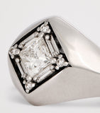 Suzanne Kalan white gold diamond princess signet ring size 4, imported from the UK