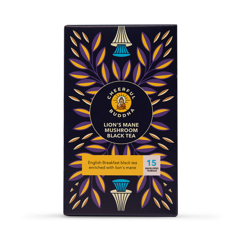Cheerful Buddha Lions Mane Mushroom Black Tea 15 Tea Bags