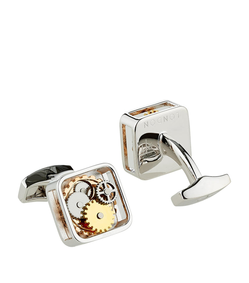 Tateossian cufflinks with square gear design, imported from the UK