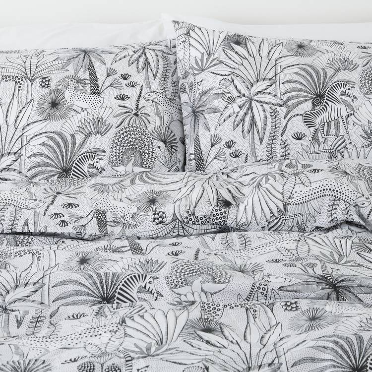 Habitat black white jungle print bedding set single - British product