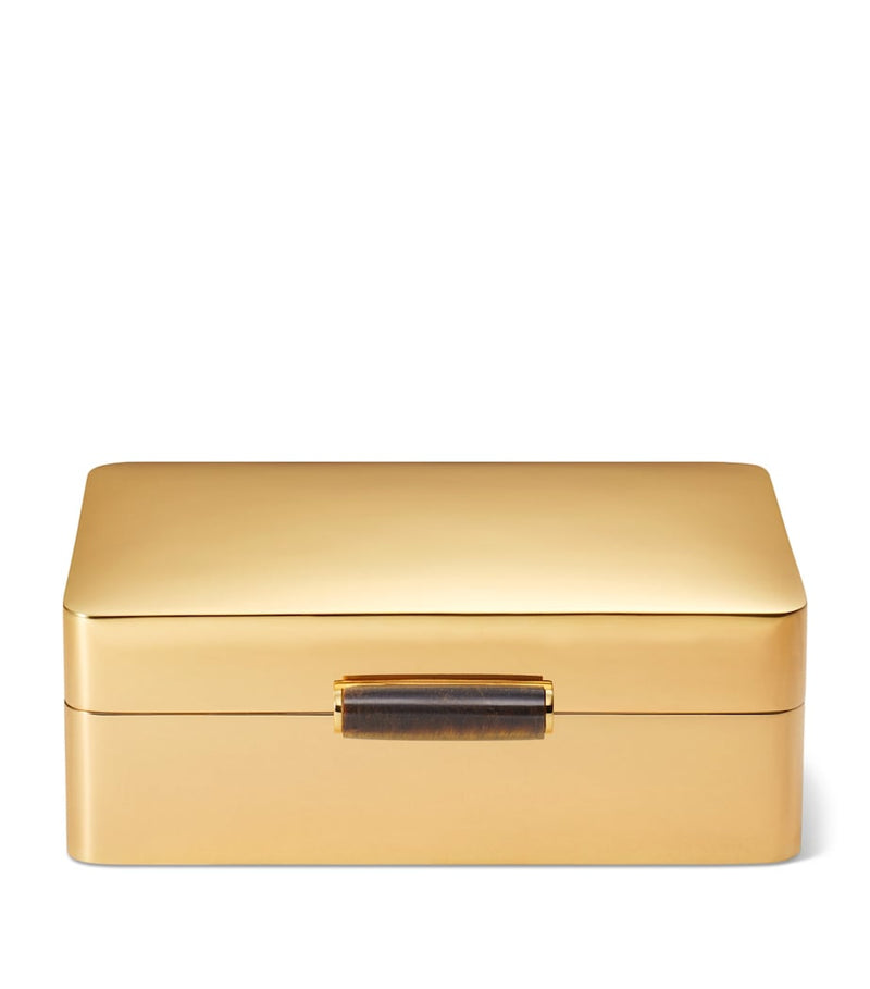 صندوق Aerin Tiger's Eye الزخرفي بلون ذهبي من الشمواه (علامة تجارية بريطانية)