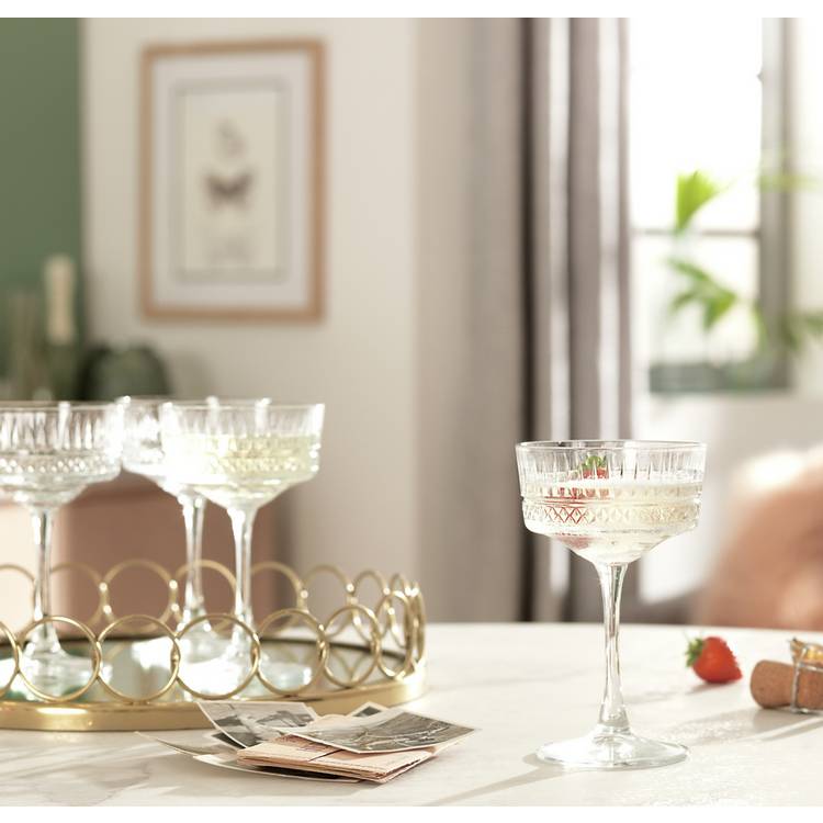 Argos Home pressed champagne coupe glasses set, imported from the UK
