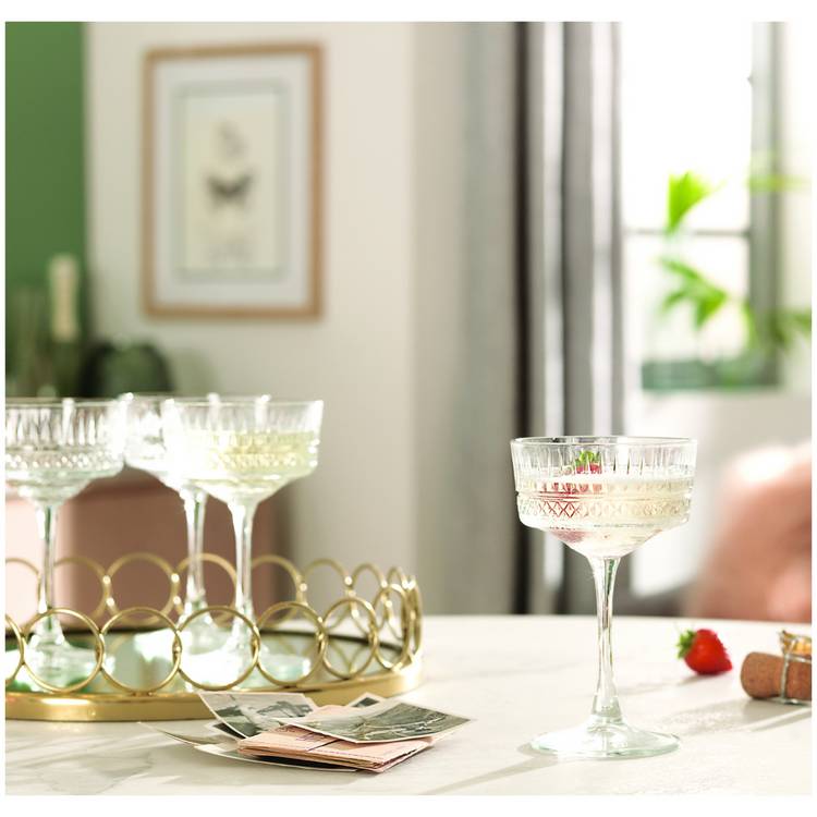 Argos Home pressed champagne coupe glasses set, imported from the UK