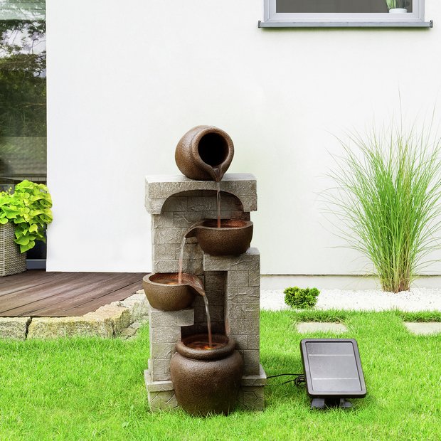 Teamson Home solar powered water fountain with stone effect finish (British brand)