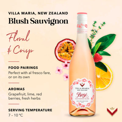 Villa Maria Blush Sauvignon rosé wine 750ml (British brand)