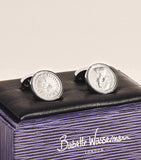 Babette Wasserman rhodium-plated halfpenny cufflinks - British product