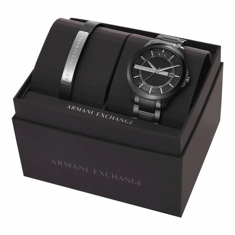 Armani Exchange men's watch set black IP 46mm, UK version