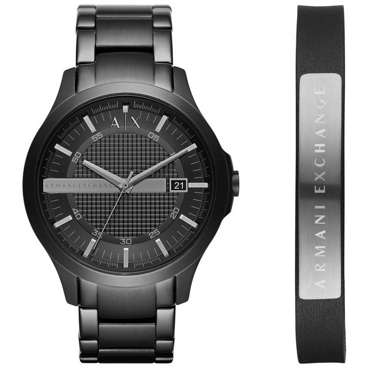 Armani Exchange men's watch set black IP 46mm, UK version