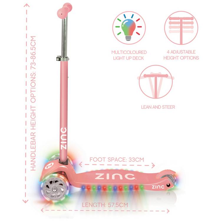 Zinc T-Motion light up scooter in pink (British brand)