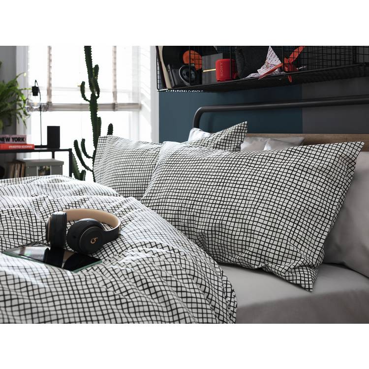 Habitat white black check pillowcase pair (British brand)