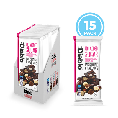 Holland & Barrett Diablo No Added Sugar Dark Chocolate Bar with Hazelnuts 85g Pack of 15- Buy online at McGrocer
