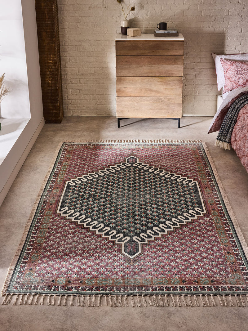 French Connection Pink Poppyfield Printed Flatweave Rug, UK version
