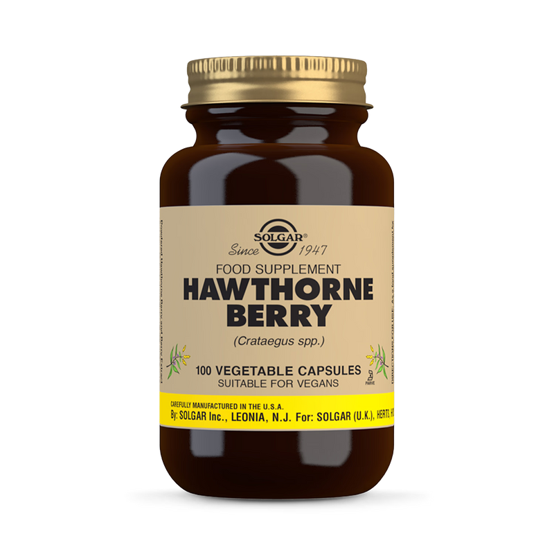 Solgar Hawthorne Berry vegetable capsules 100 count, imported from the UK