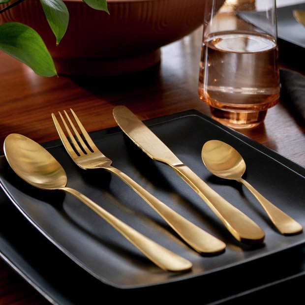 Habitat gold stainless steel cutlery set 16 piece imported from the UK