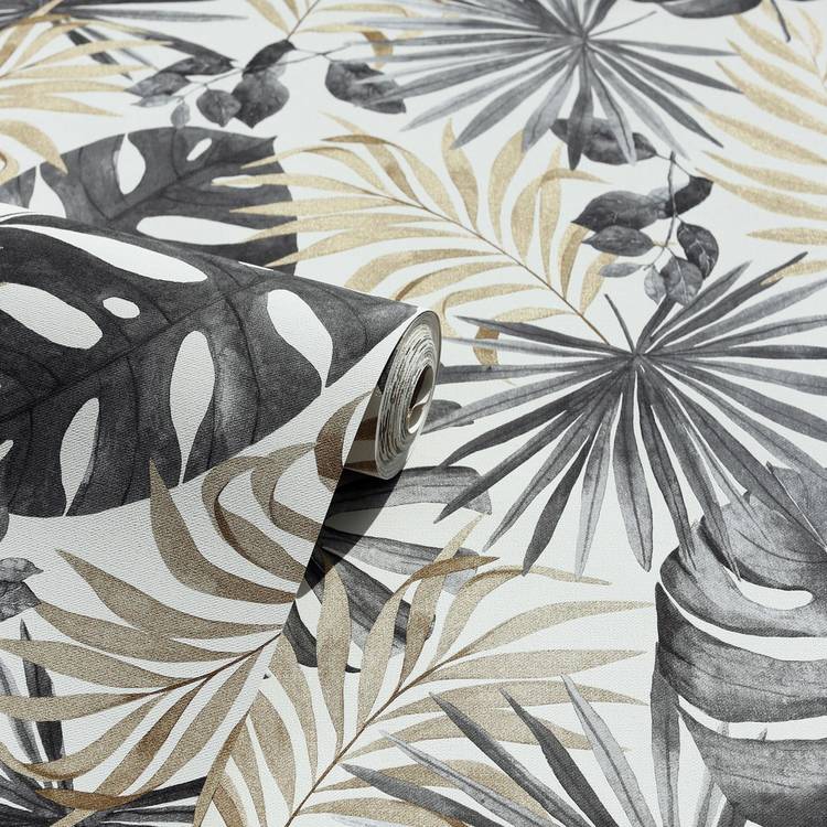 Arthouse wallpaper black and gold palm design 53cm x 10.05m, imported from the UK