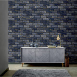 Argos Arthouse Metallic Brick Navy Blue Wallpaper- Buy online at McGrocer