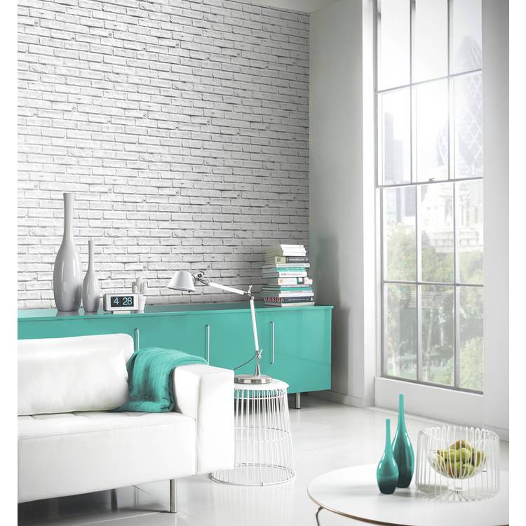 Arthouse Brick White Wallpaper 53cm x 10.05m (British brand)
