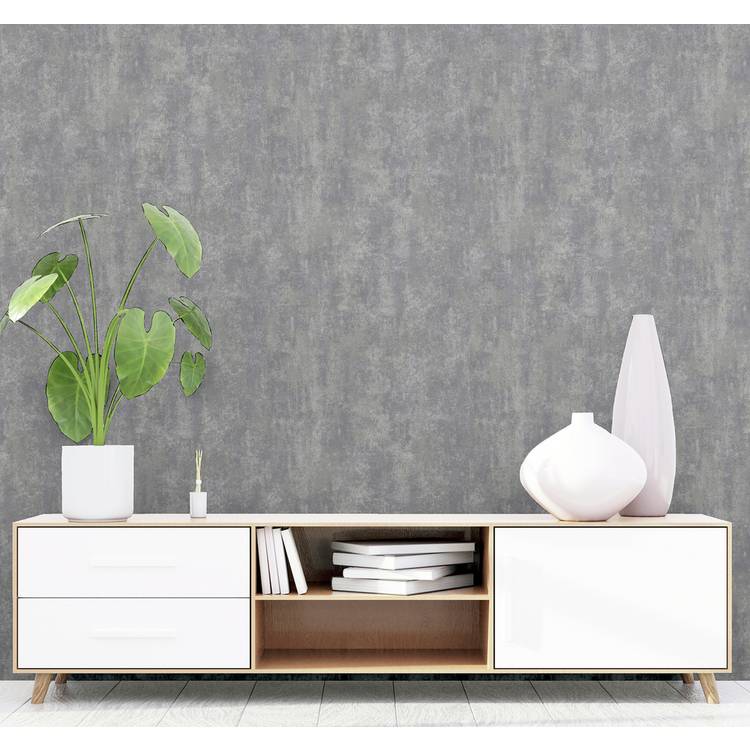 Arthouse Stone Texture Charcoal Grey Wallpaper, imported from the UK