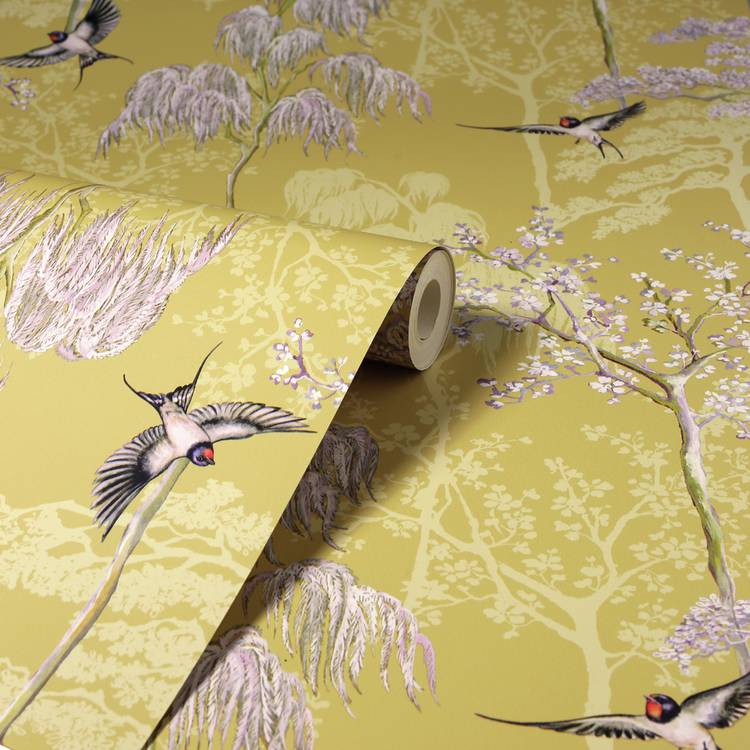 Arthouse Japanese Garden wallpaper ochre yellow (British brand)