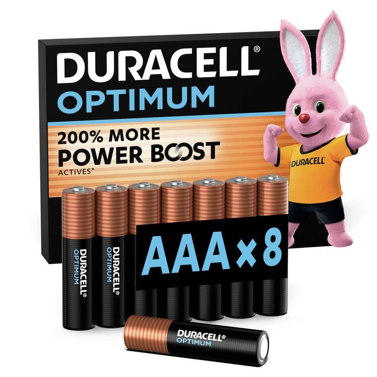 Duracell Optimum AAA batteries pack of 8, imported from the UK