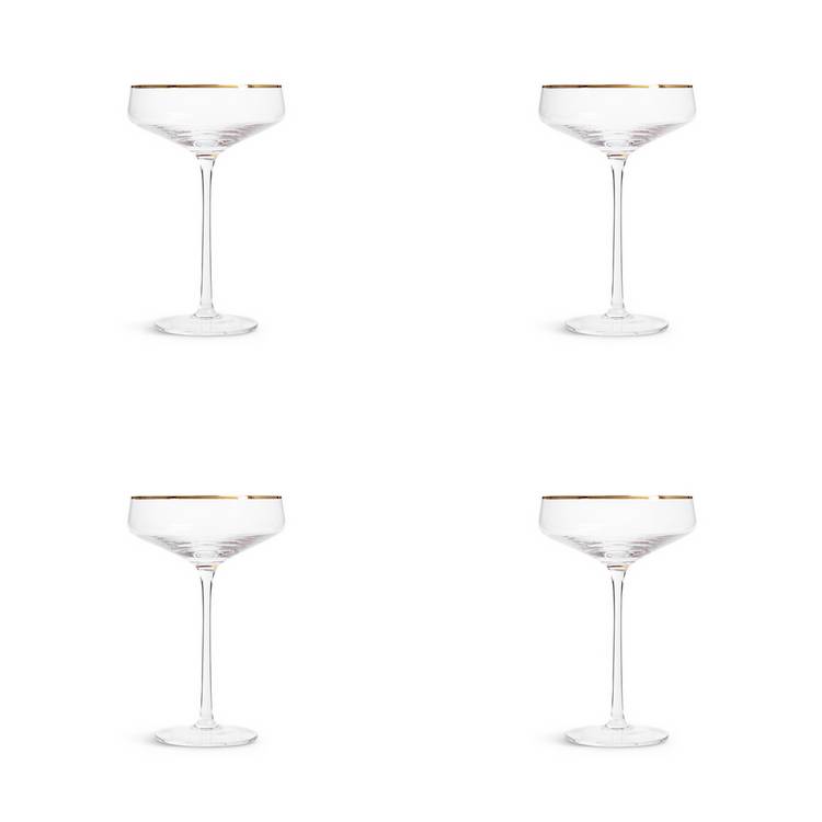 Argos Home gold rim champagne coupe set of 4 glasses, UK version