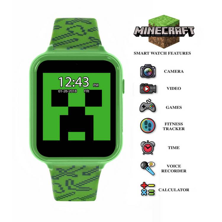 Minecraft kids green silicone strap interactive watch (British brand)