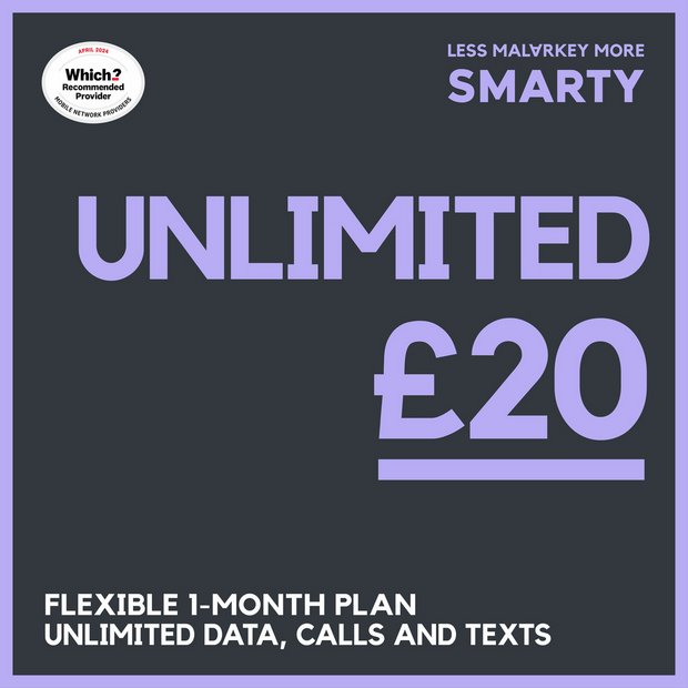 SMARTY unlimited pay as you go SIM card 30 day - British product