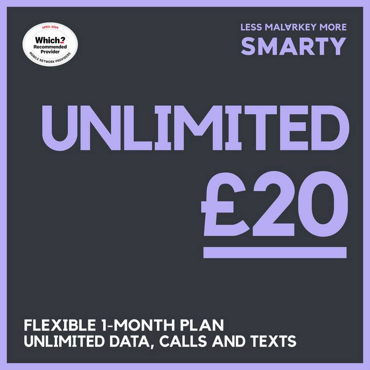 SMARTY unlimited pay as you go SIM card 30 day - British product