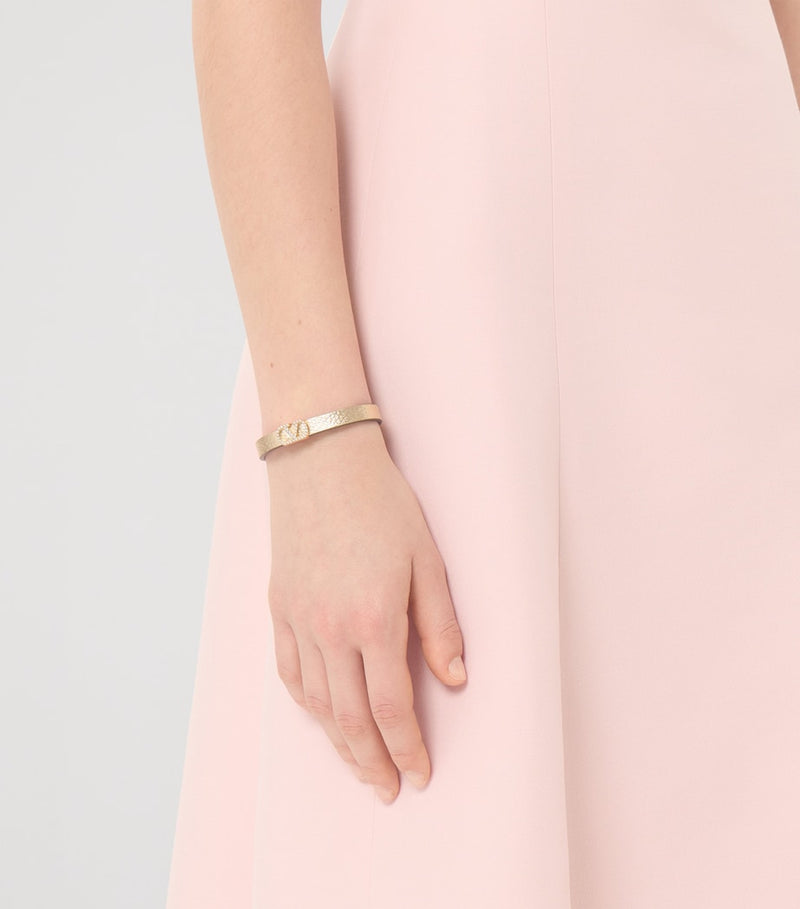 Valentino Garavani rose-gold leather VLogo bracelet 1cm, imported from the UK