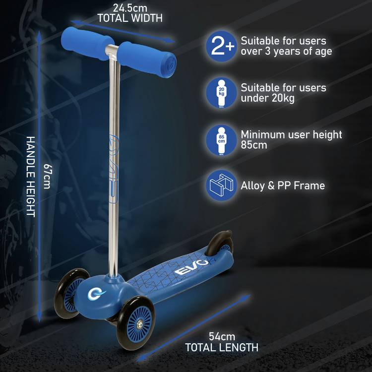 EVO Move and Groove 3 wheel scooter blue, imported from the UK