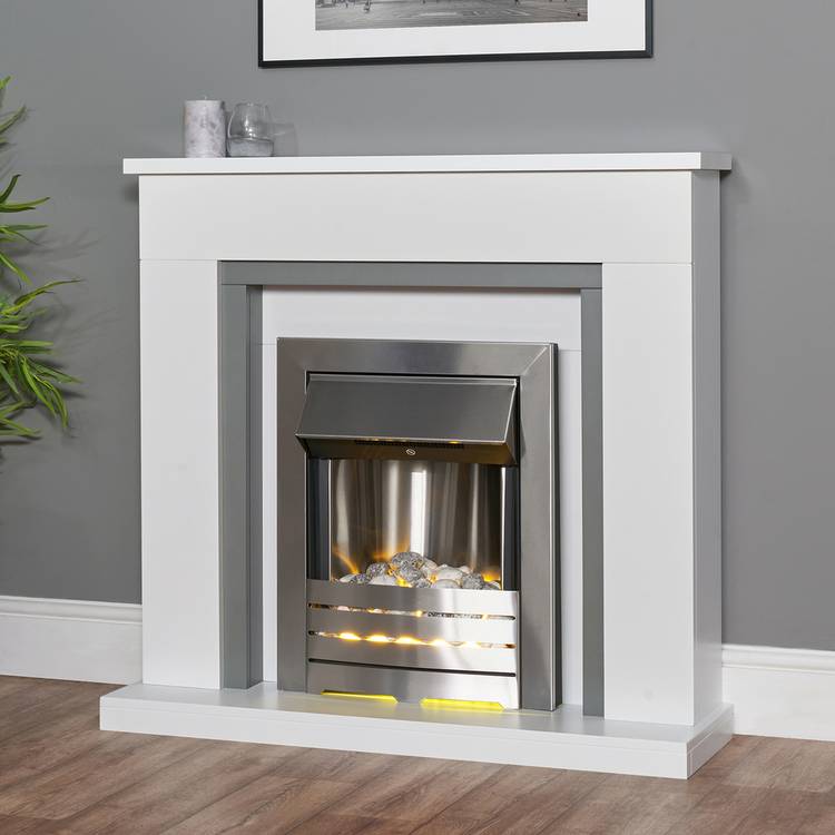 Adam Milan electric fire suite white grey - British product