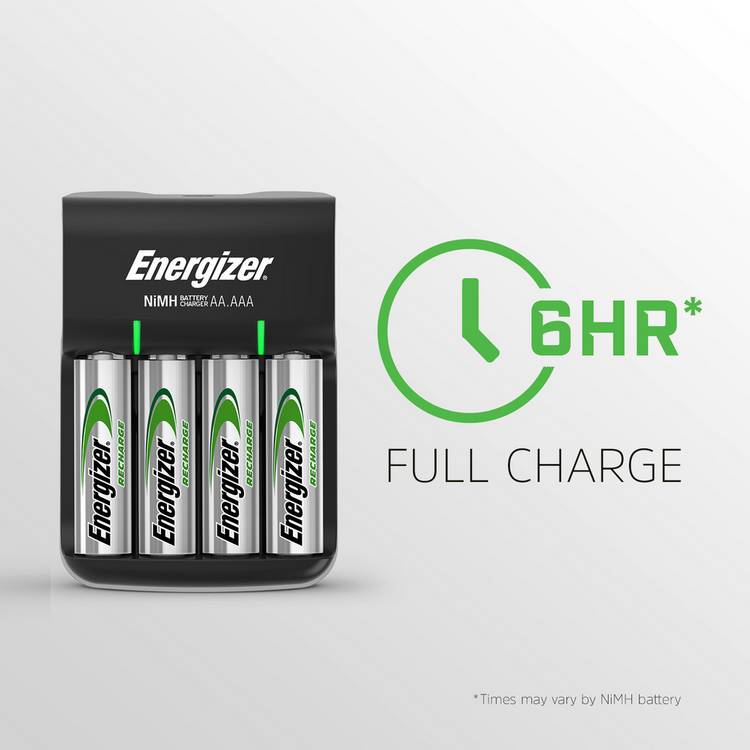 Energizer rechargeable battery charger with 4 AA batteries, imported from the UK