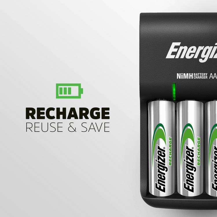 Energizer rechargeable battery charger with 4 AA batteries, imported from the UK